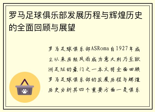 罗马足球俱乐部发展历程与辉煌历史的全面回顾与展望