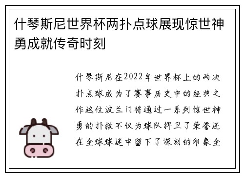 什琴斯尼世界杯两扑点球展现惊世神勇成就传奇时刻